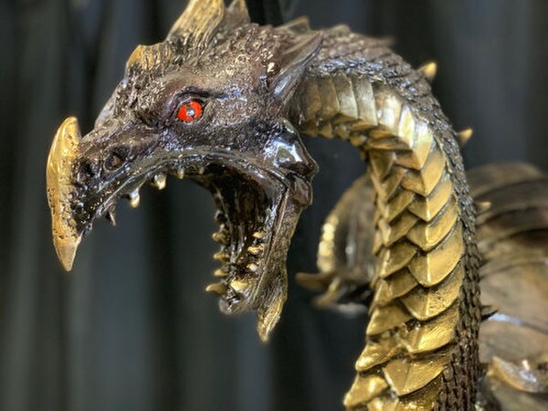 Close up face Bronze Dragon Sculpture Smoke Large Scale Statuary